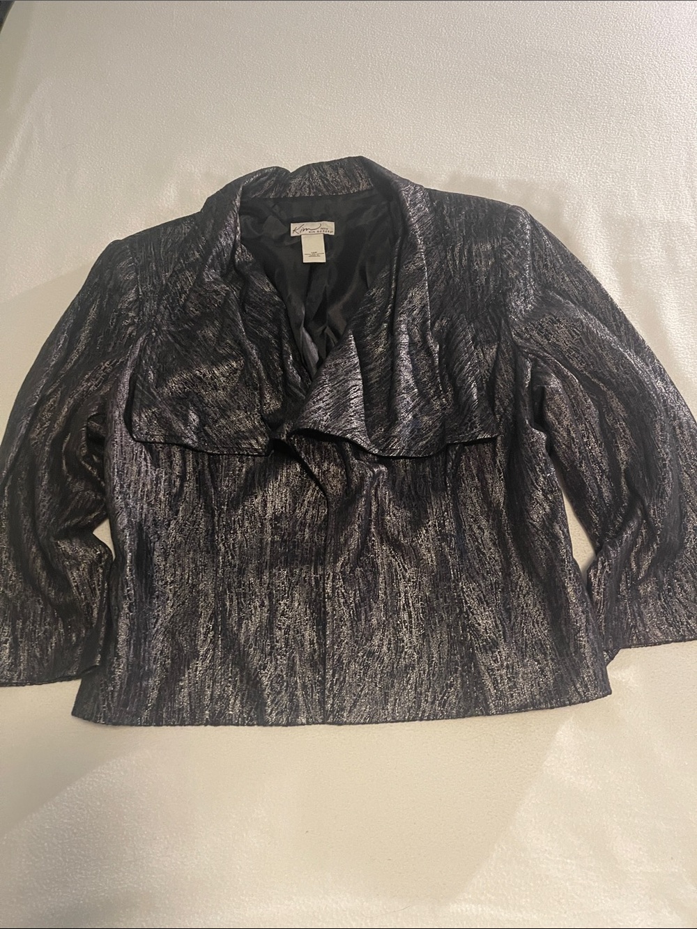 Kasper Black & Silver Shimmery Open-Front Blazer